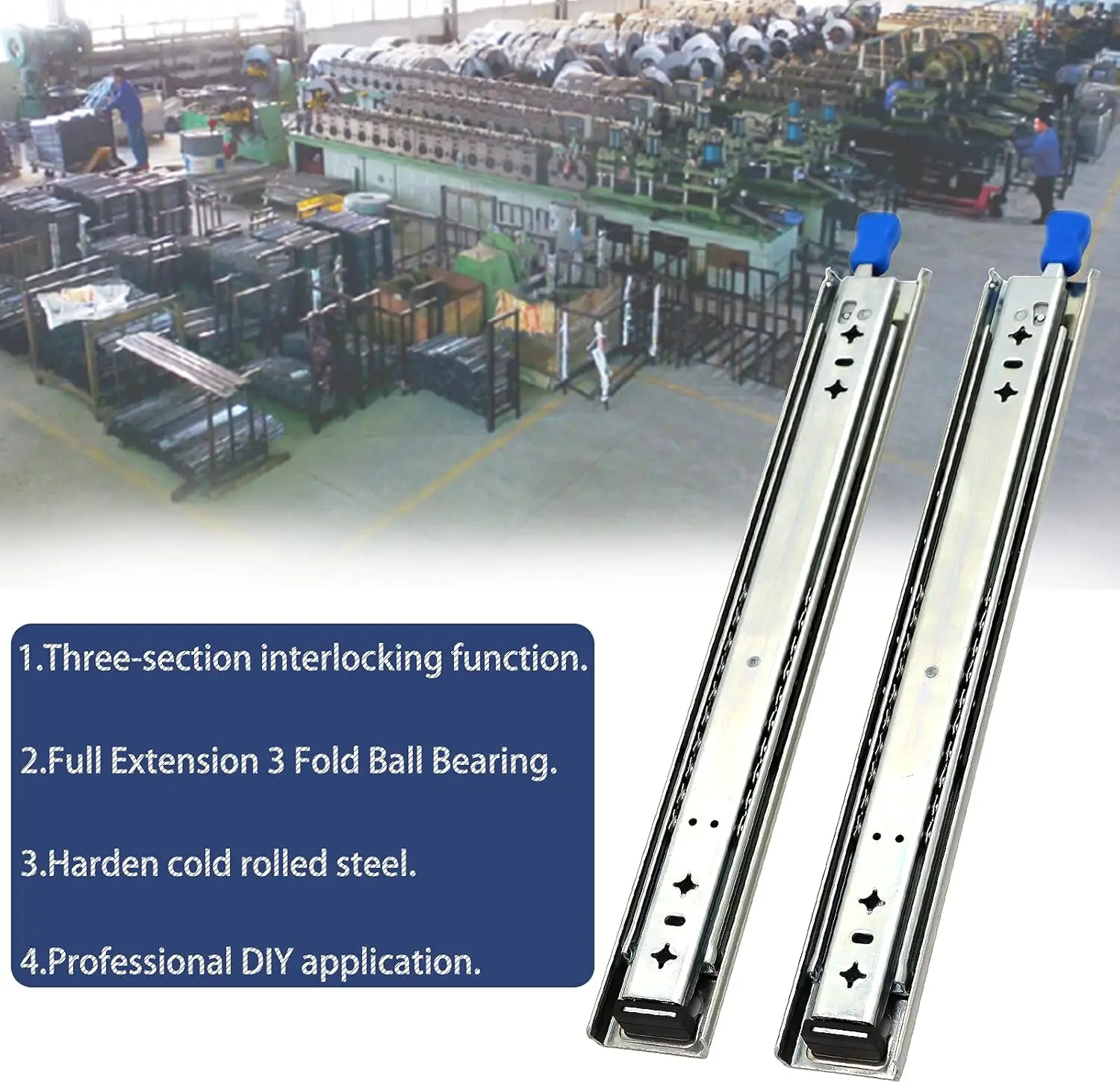 3 Section Bearing Slide Bearing Slide Thickened Steel Sturdy Duty Drawer Slide Sturdy Duty Drawer Rails Quiet Function 1 Pair