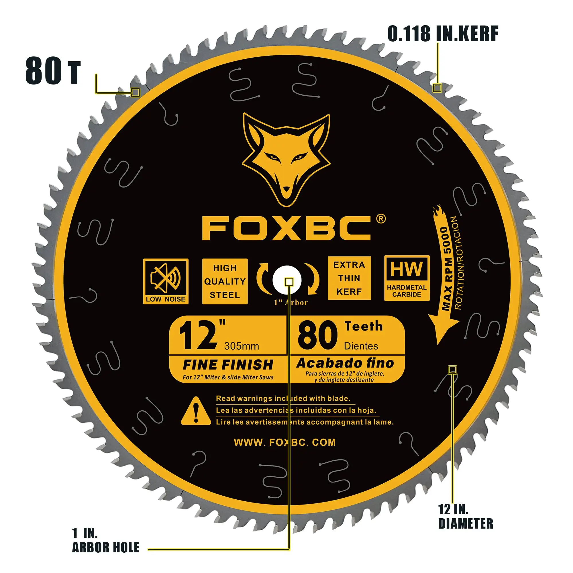 FOXBC 305mm Circular Saw Blade 80 Teeth Crosscutting 12 inch Miter Saw Blade with Tungsten Carbide 1pcs