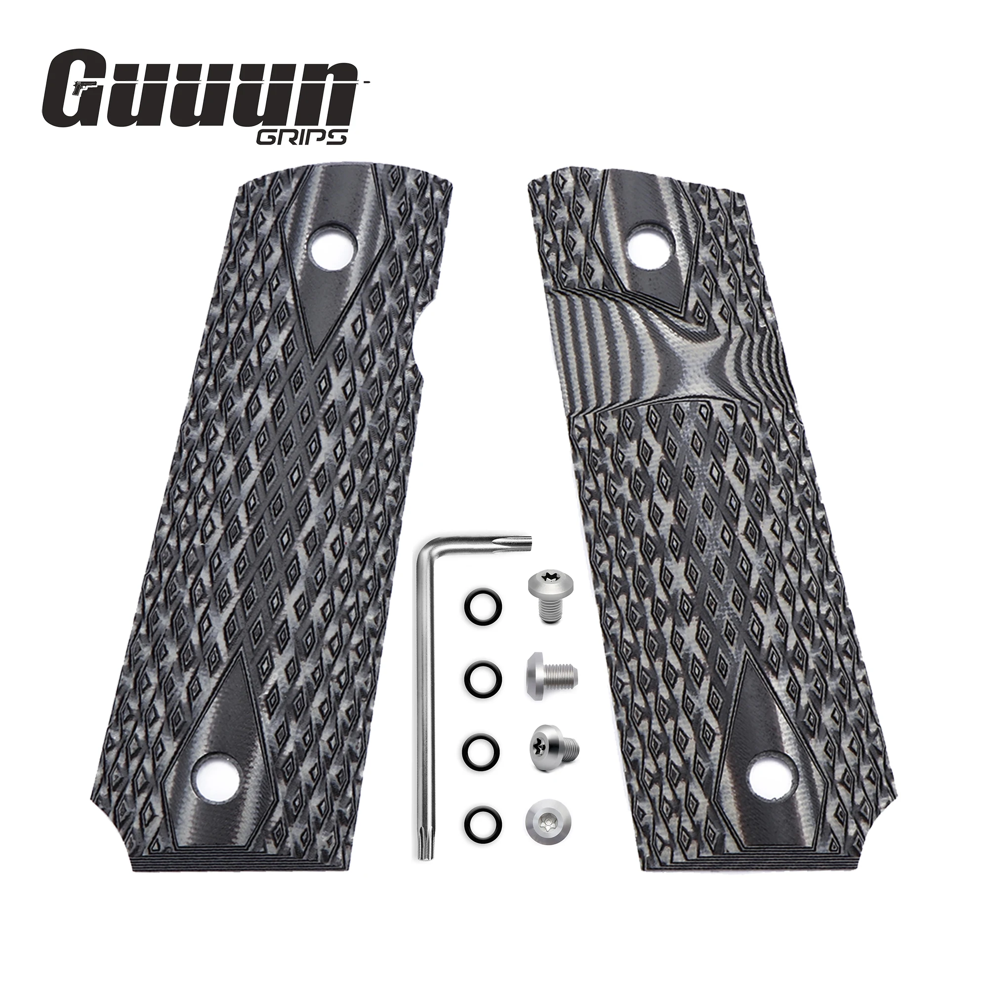 Guuun G10 Grips for 1911 Slim Grips G10 Ambi Safety Cut Tactical Diamond Texture