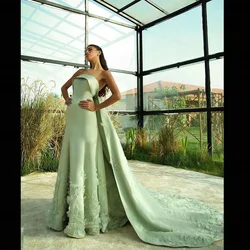 Customized Chapel Train Evening Gown For Women Draped Strapless Elegant Floor-Length Exquisite Long Prom Party Dresse