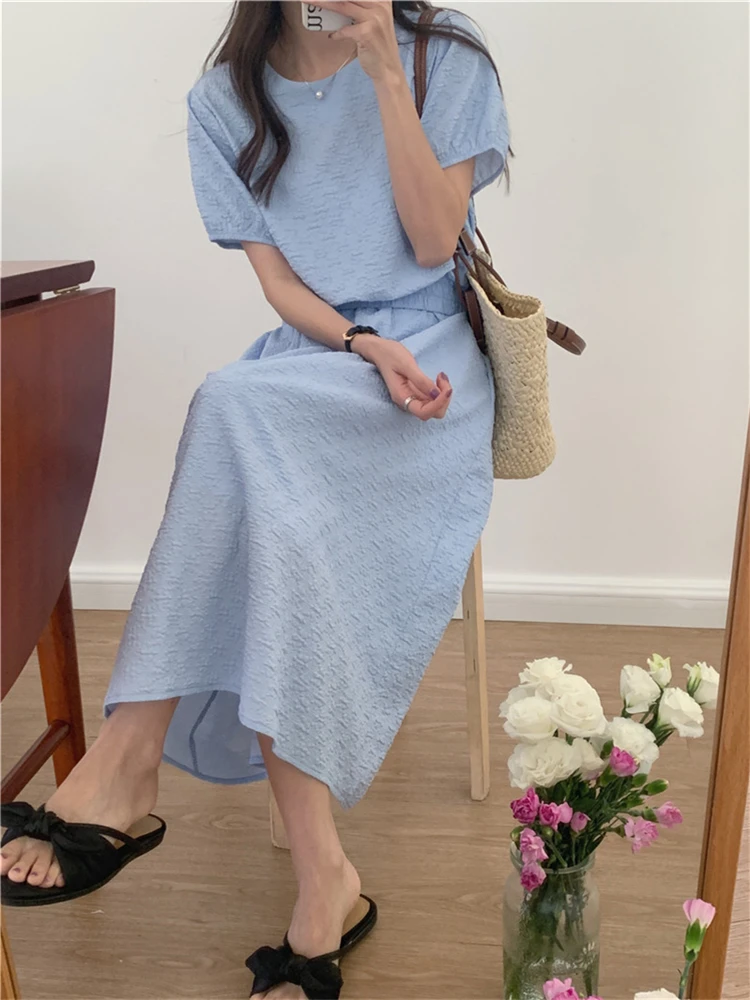 WS9603 2023 New Sets Two Pieces Top With Dress Fold Spring Summer Women Streetwear Korean Fashion Retro Elegant Lady Chic Suits