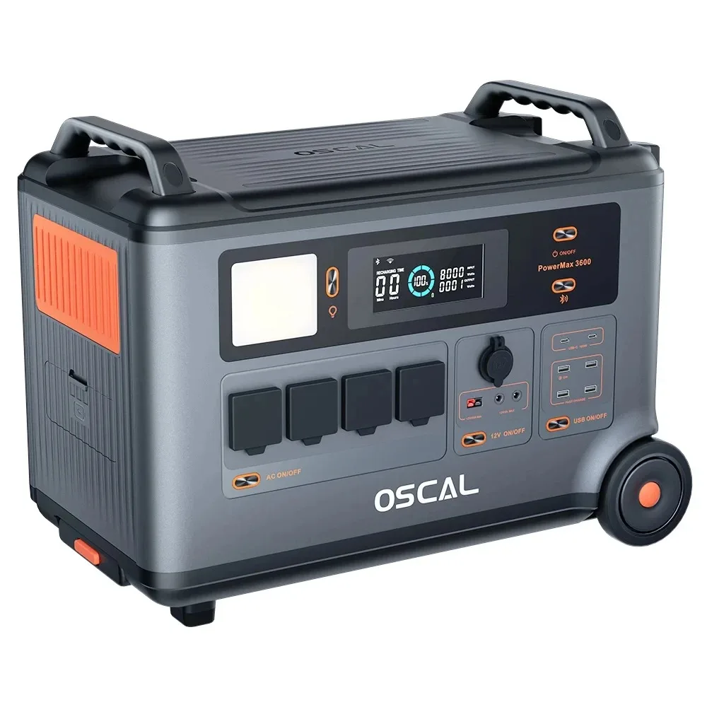 Oscal-PowerMax 3600W Pure Sine Wave Power Station, Générateur portable, 14 prises, 5 modes LED, Code Morse, Signal, Stockage d'énergie