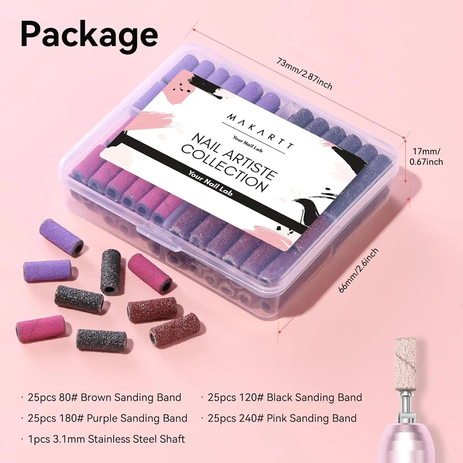 마카트 네일 드릴 비트 샌딩 밴드 - 네일 드릴용 100개 4색 굵은/미세 80/120/180/240 그릿 파일 소형 샌딩 밴드