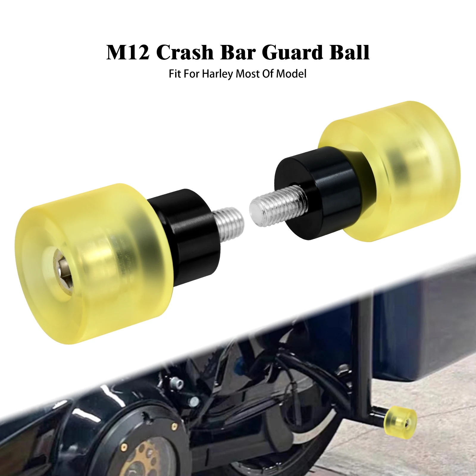 

Motorcycle Yellow Crash Bar Guard Ball Saddlebag Guards Protector Fit For Harley Touring FLTRX M12 Metric Thread Universal