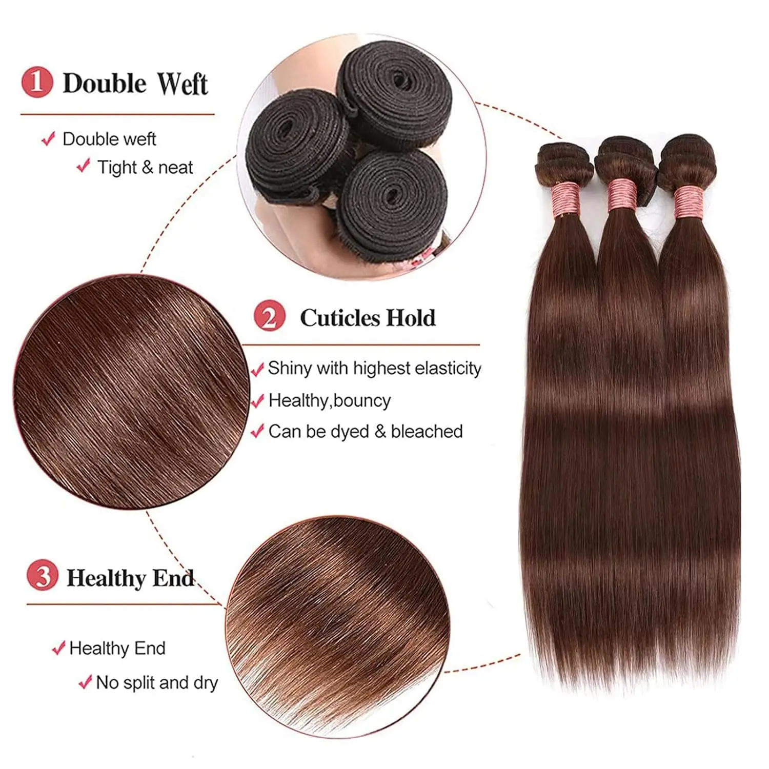 Straight Bundles Human Hair Chocolate Brown Human Hair Bundles Color 4 Human Hair Bundles Brazilian Virgin Straight Hair Bundles