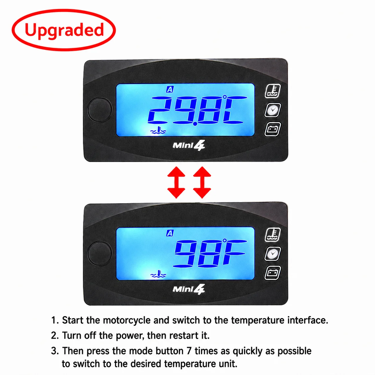 Universal 4 in 1 Motorcycle Digital Gauge Oil Temp Cylinder Head Temp Voltage Clock LED Meter for NMAX XMAX PCX Scooter