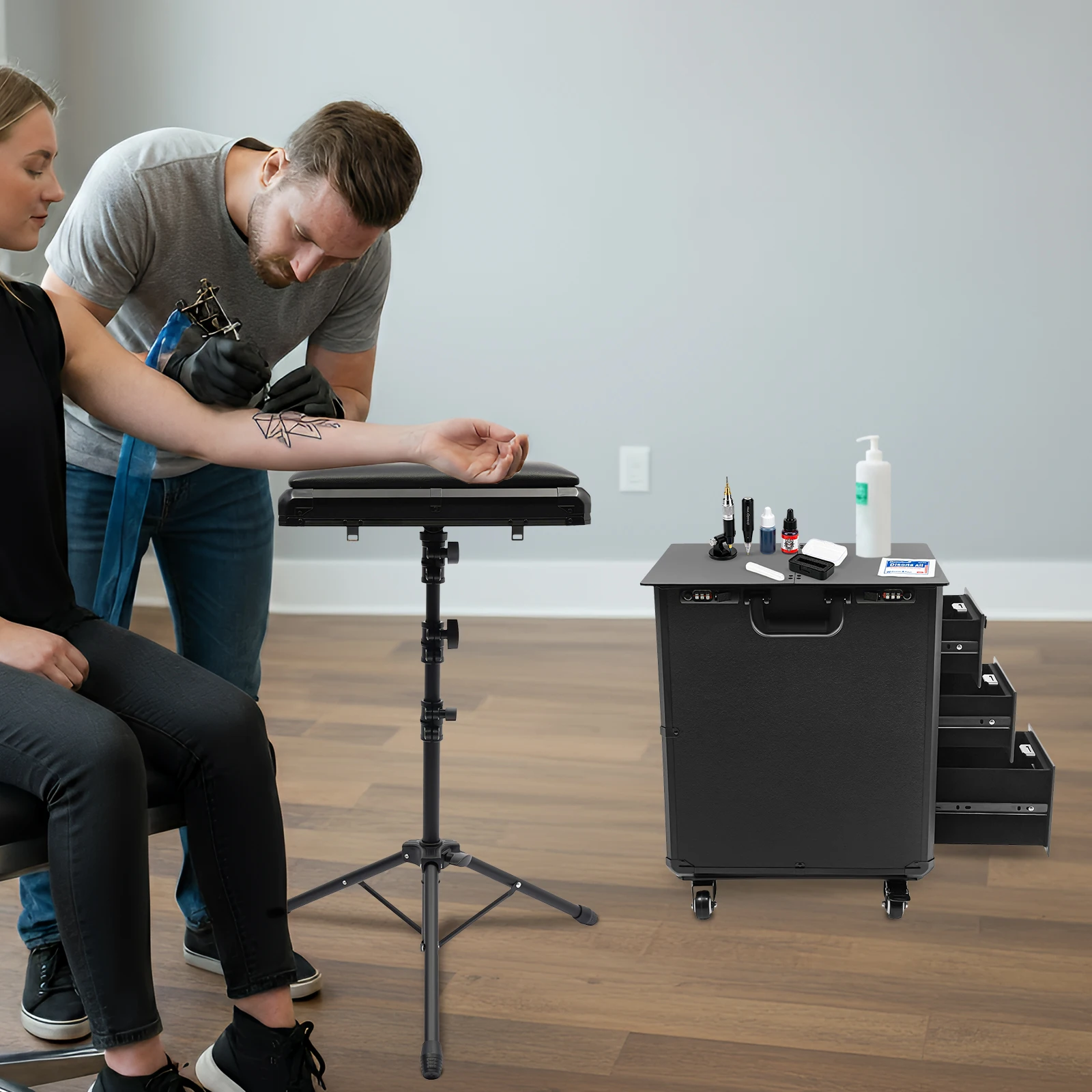 Rolling Makeup Case, 3-In-1 Mobile Nail Workstation, Detachable St, Makeup Case with 4 Universal Wheels, Makeup Case with Combination Lock