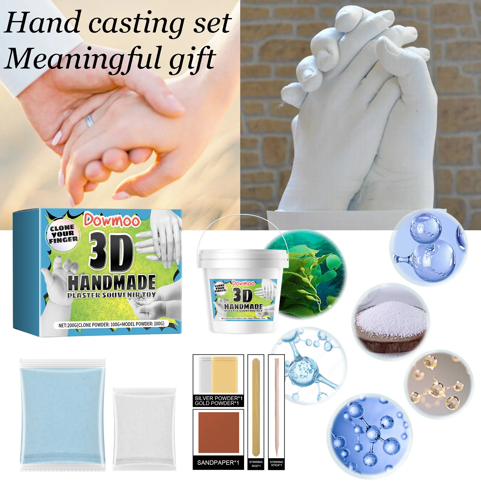 

Hand Mold Casting Set for Couples Romantic DIY 3D Keepsake Hand Mold Kit Skin-friendly Non-toxic Creative Molding Powder