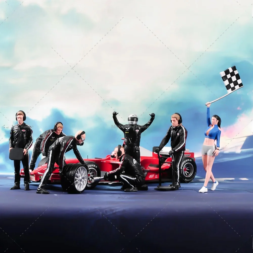 Figurines miniatures 1/87 1/64 1/43 1/24 1/18, série de course, réparateur de course, changement de pneus, poupées, modèle de scène, ornement, accessoires de voiture, jouets