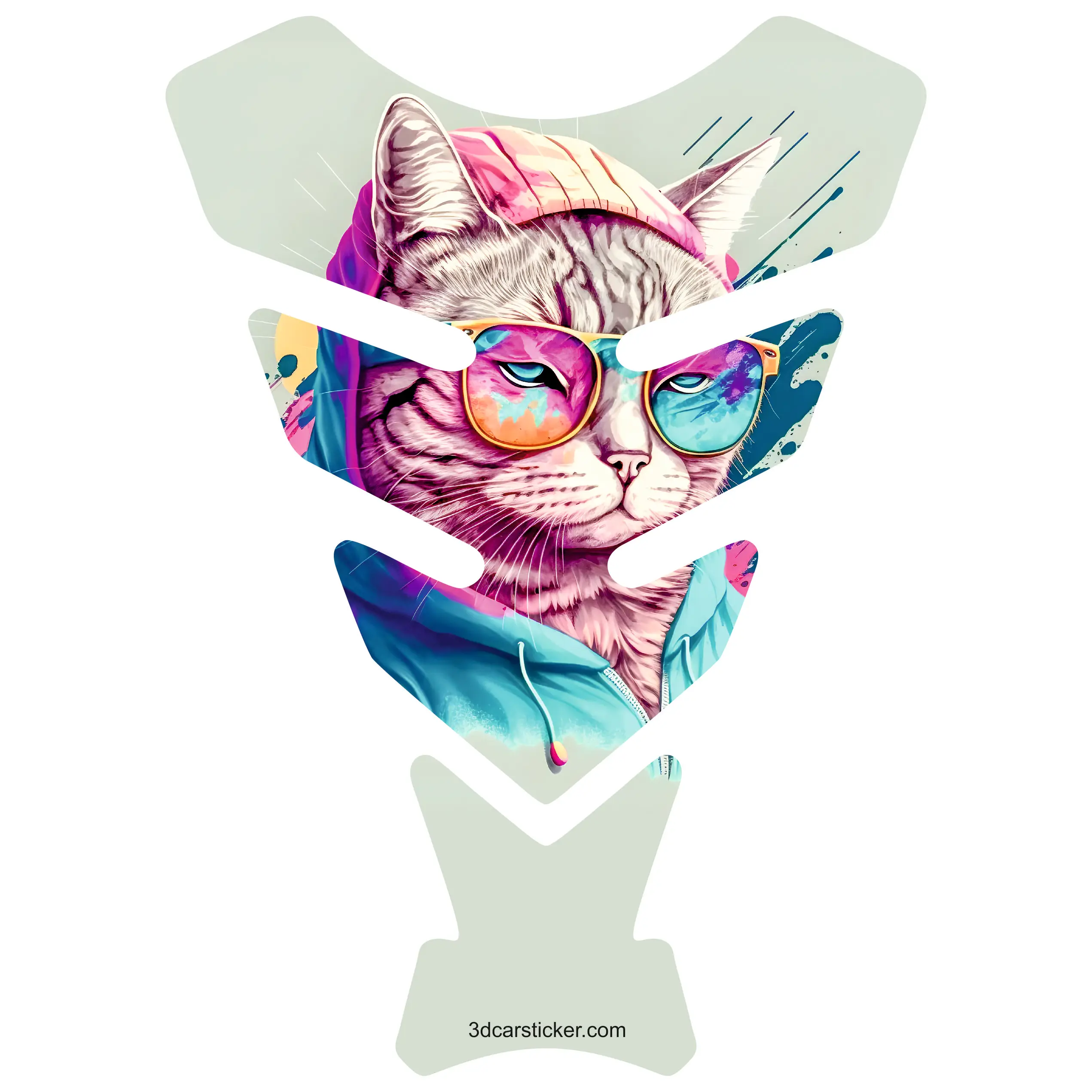 Tank Pad Fuel Prodector 3D Sticker Decal Motorcycle Gas Protect Cat Glasses Watercolor Retro Vintage Sticker Animal Series