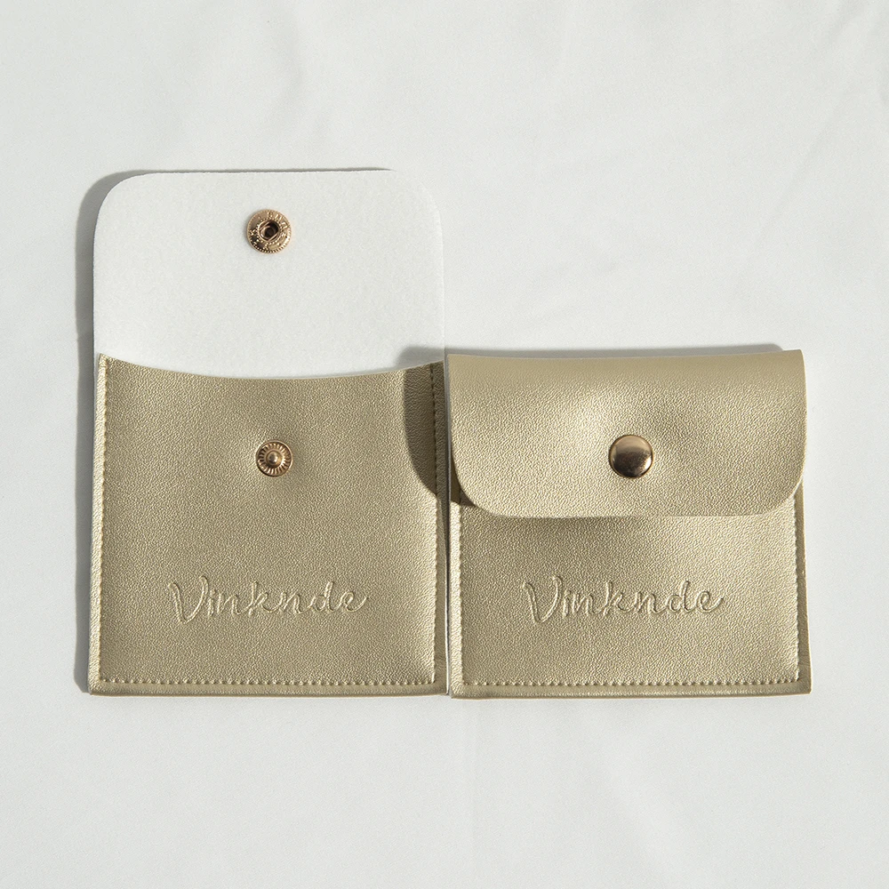 Luxury Leather Gold PU Jewelry Gift Bag Button Snap Pouch Packaging Earrings Necklace DIY Travel Storage Organizer Coin Purse