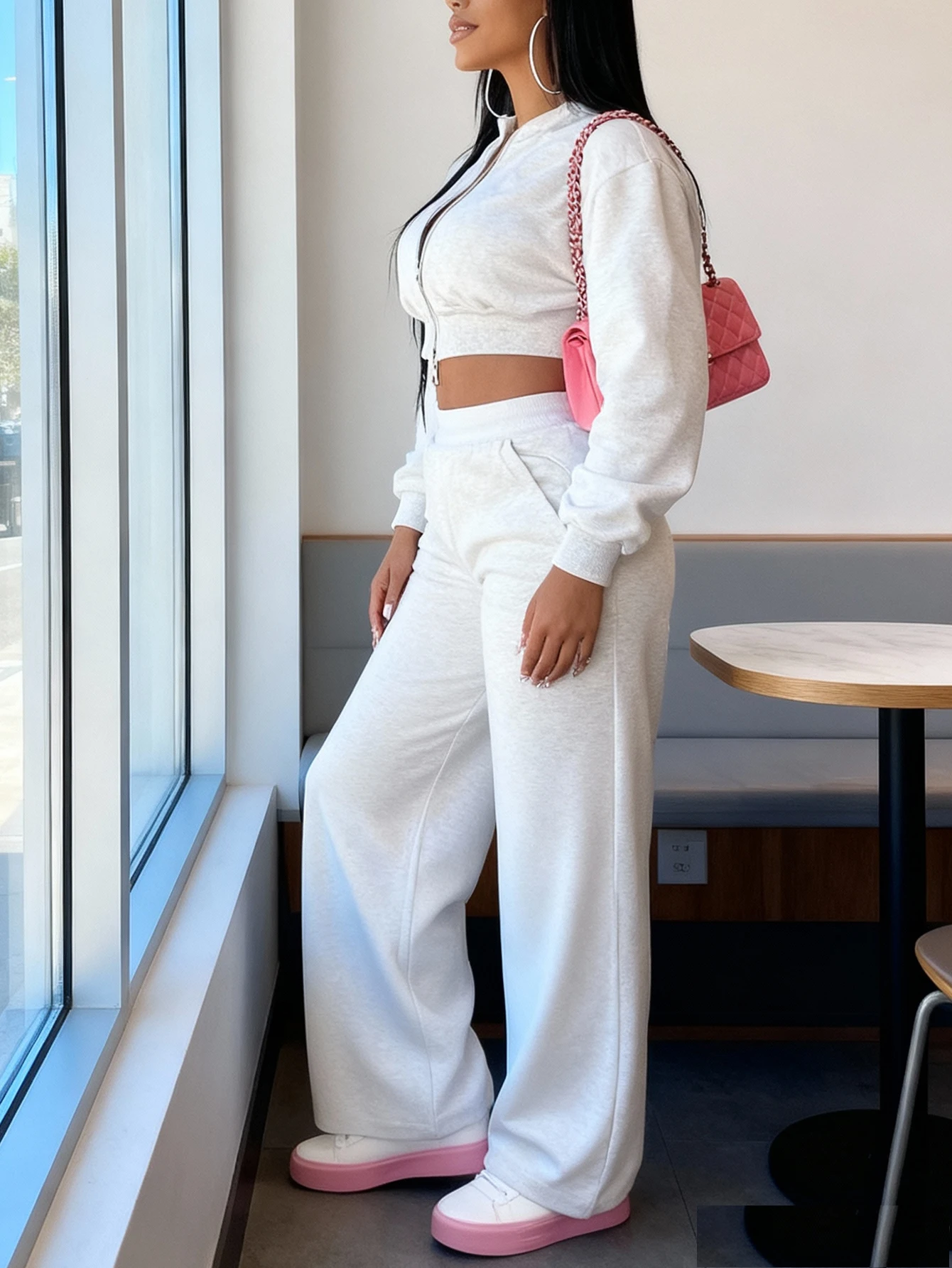 Women's two-piece sportswear set, two-piece zip-up sweatshirt and pants set for autumn and winter