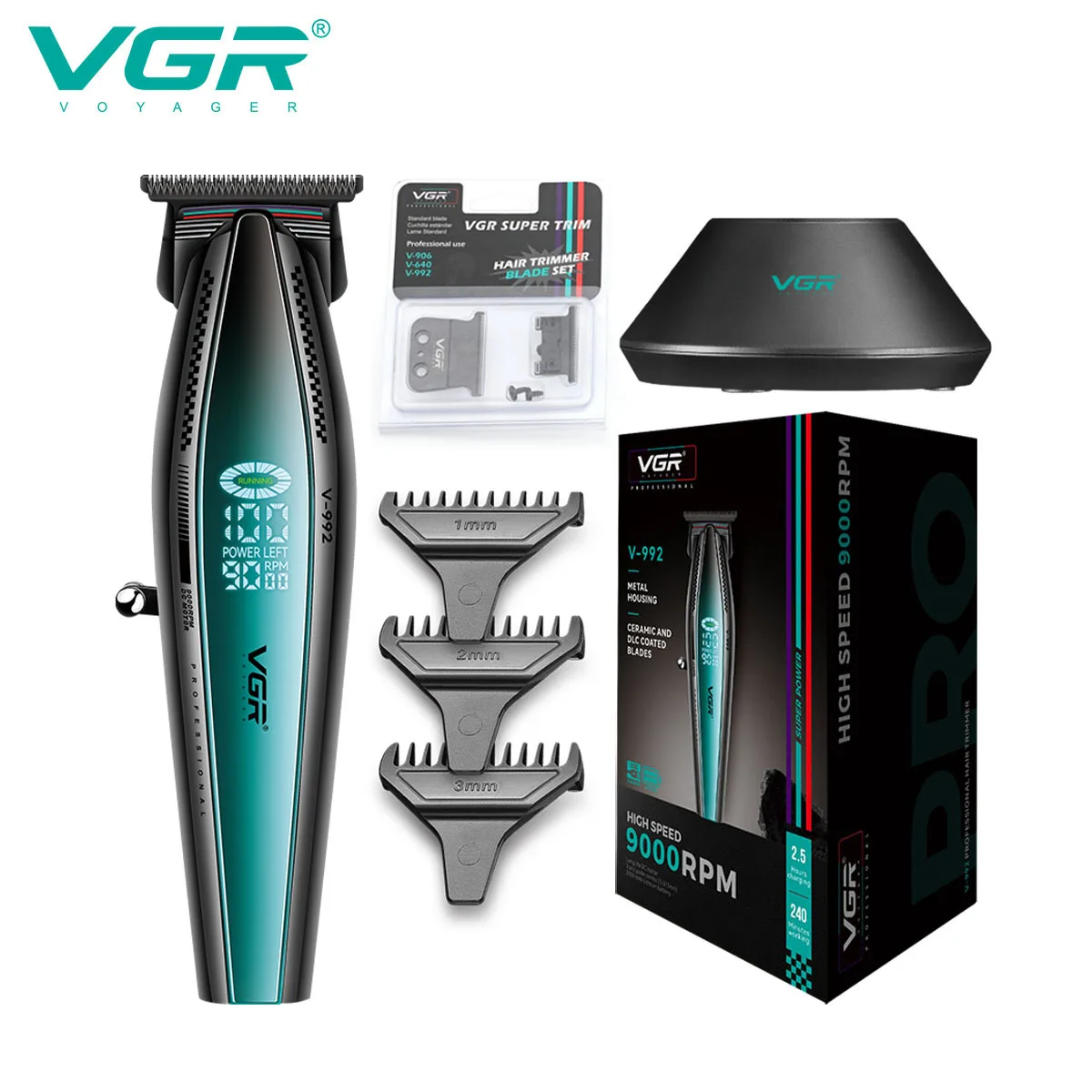 VGR Hair Trimmer Professional Trimmer Wireless Electric Hair Cutting Machine Rechargeable 9000 RPM Hair Trimmer for Men V-992