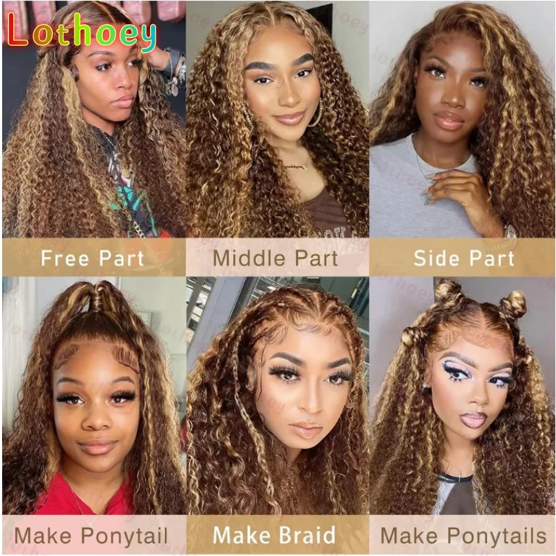 Parrucca anteriore in pizzo Parrucche brasiliane dell'onda d'acqua dei capelli umani Parrucche ricci pre pizzicate senza colla colorate 4/27 per le donne nere