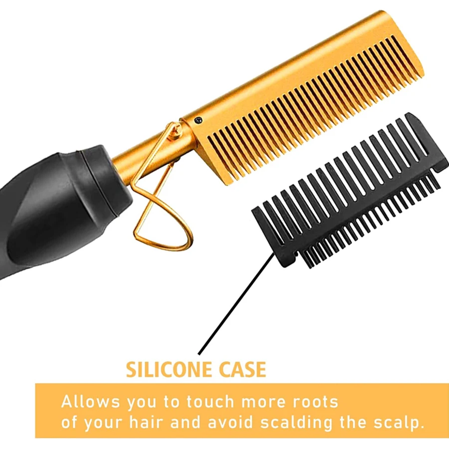 Goiple Electric Hot Comb Hair Straightenerm Curling Iron for Natural Black Hair Wigs Pressing Combs with Wig Glue Hair Wax Stick