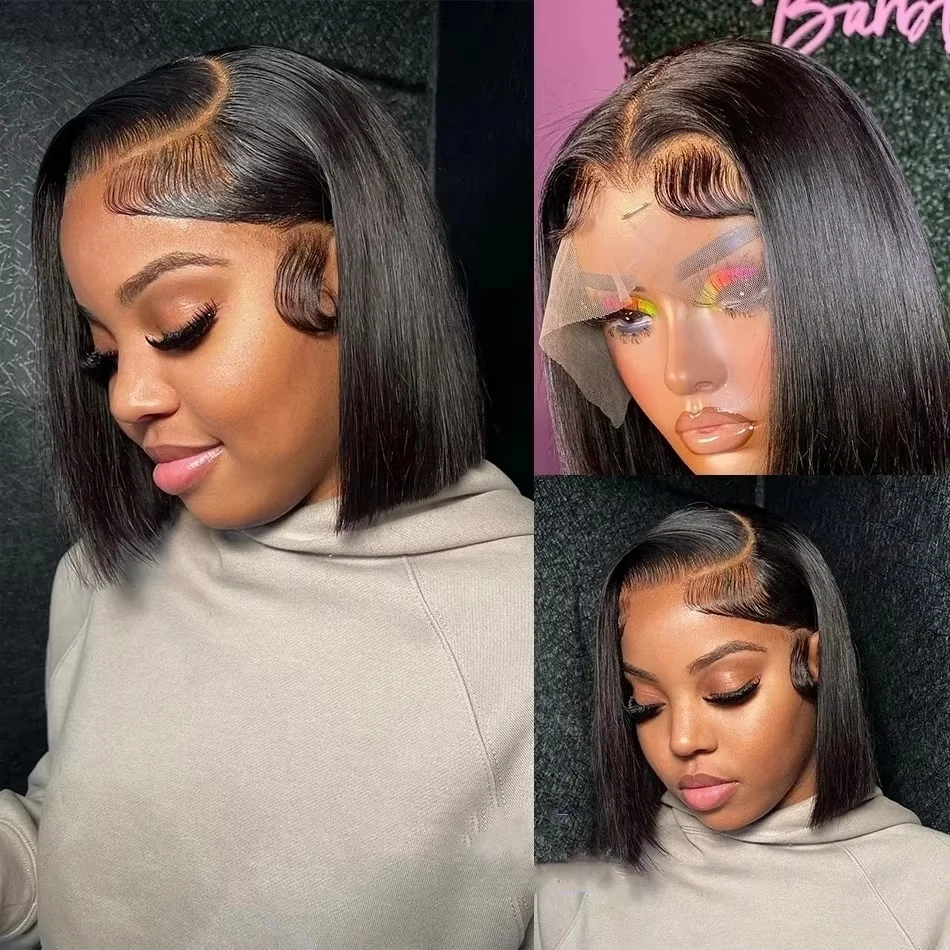 

Short Straight Bob Wigs Human Hair 13x6 Lace Front Wigs 250 Density Lace Bob Wig Transparent Black Wig Preplucked With Baby Hair