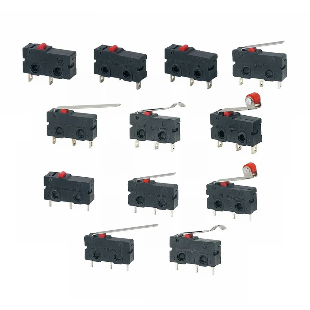 5szt Mini mikroprzełącznik krańcowy NO NC 3 piny PCB Zaciski SPDT 5A 125V 250V 29mm Dźwignia łuku rolkowego Mikroprzełączniki zatrzaskowe — zdjęcie 2
