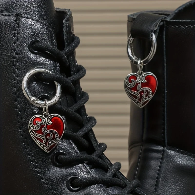 1 Pair of Gothic-style red intertwined heart shoe charms—a unique accessory suitable for all genders, perfect for gifting.