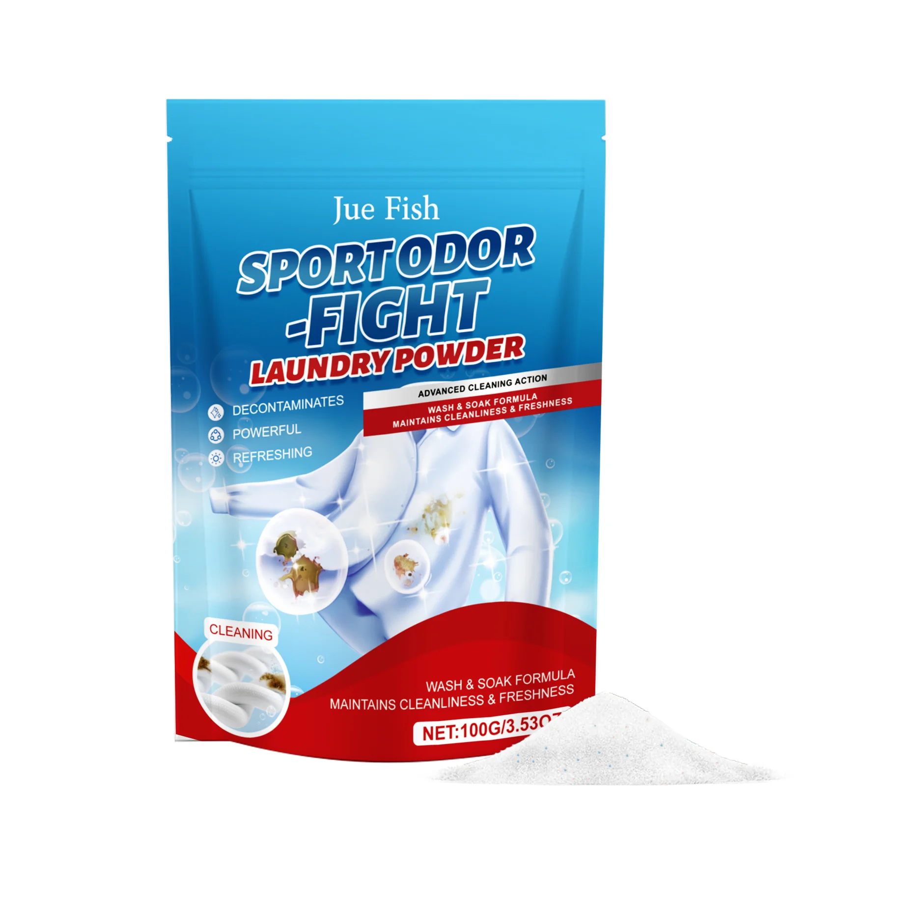 JUE FISH Laundry Washing Powder Gentle Stain Remover Fresh Scent Powerful Cleaning Oil Stain Low Foam Easy To Rinse Protect Color