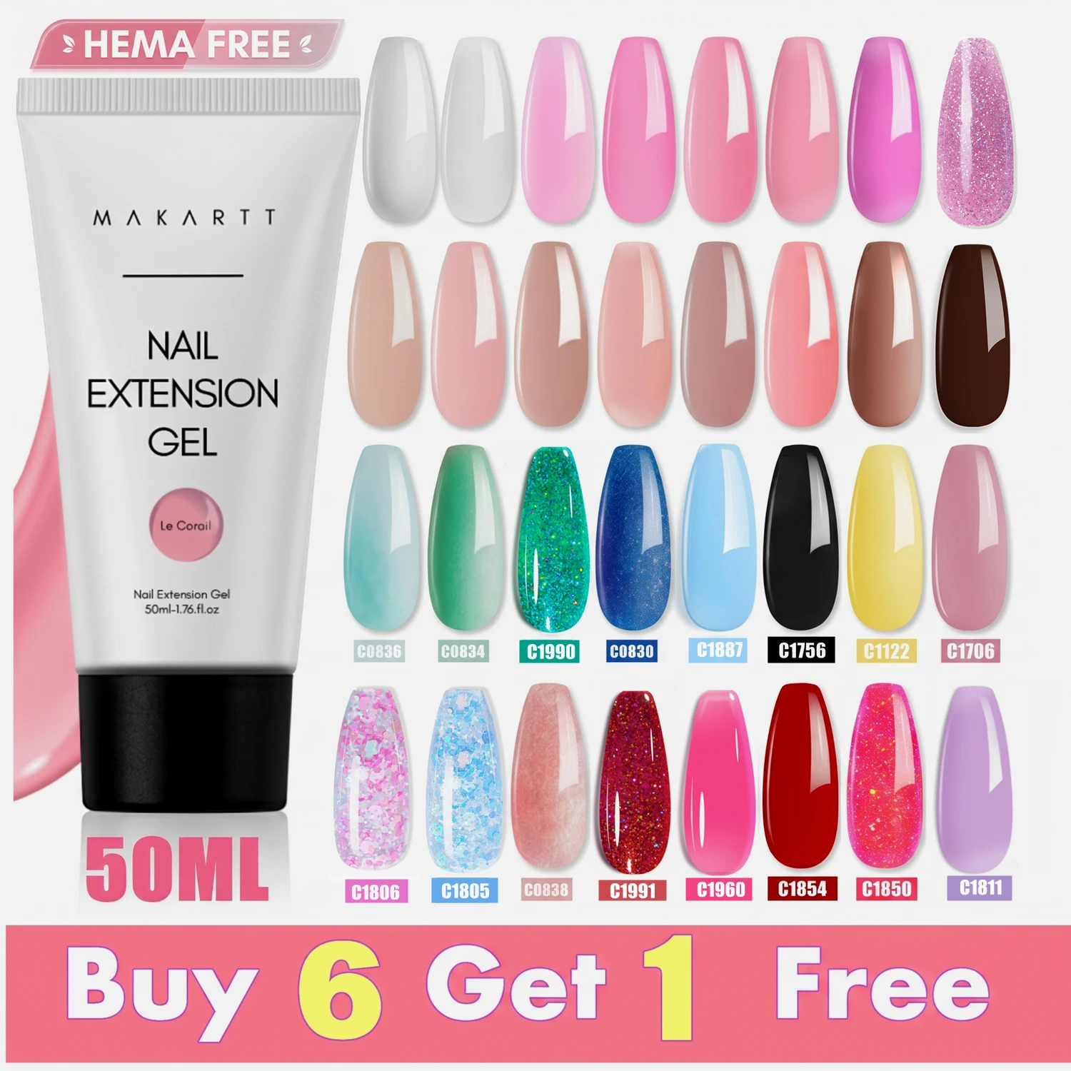 Makartt Poly Nail Extension Gel 50ML Pink Clear White Blue Acryl Nail Gel Trendy Nail Art Design French Manicure For Starters