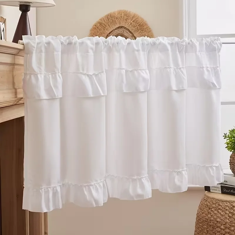 1pc or 2pcs Pure White Ruffle Curtains, Boho Style for Bedroom, Living Room & Kitchen, Easy-Care Rod Pocket Window Curtains