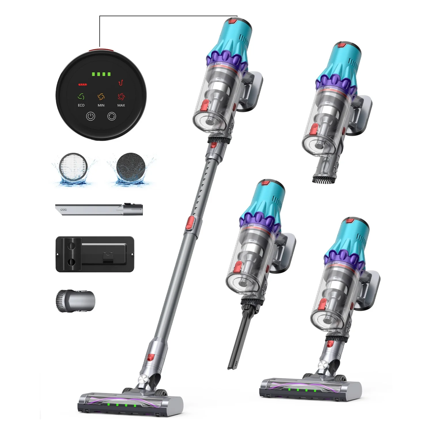 CROSIKO S15 Kabelloser Staubsauger - 55Kpa Starke Saugkraft, 300W Motor, LED-Touchscreen, 7-Schicht-Filtration für den Haushalt