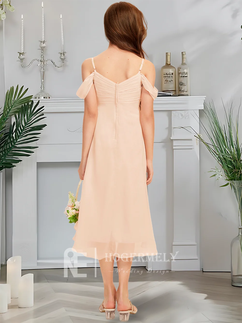

A Child Cold Shoulder Junior Bridesmaid Dress Flower Girl Dress Chiffon With Ruffles Kids Girls Party Formal Wear Wedding 01