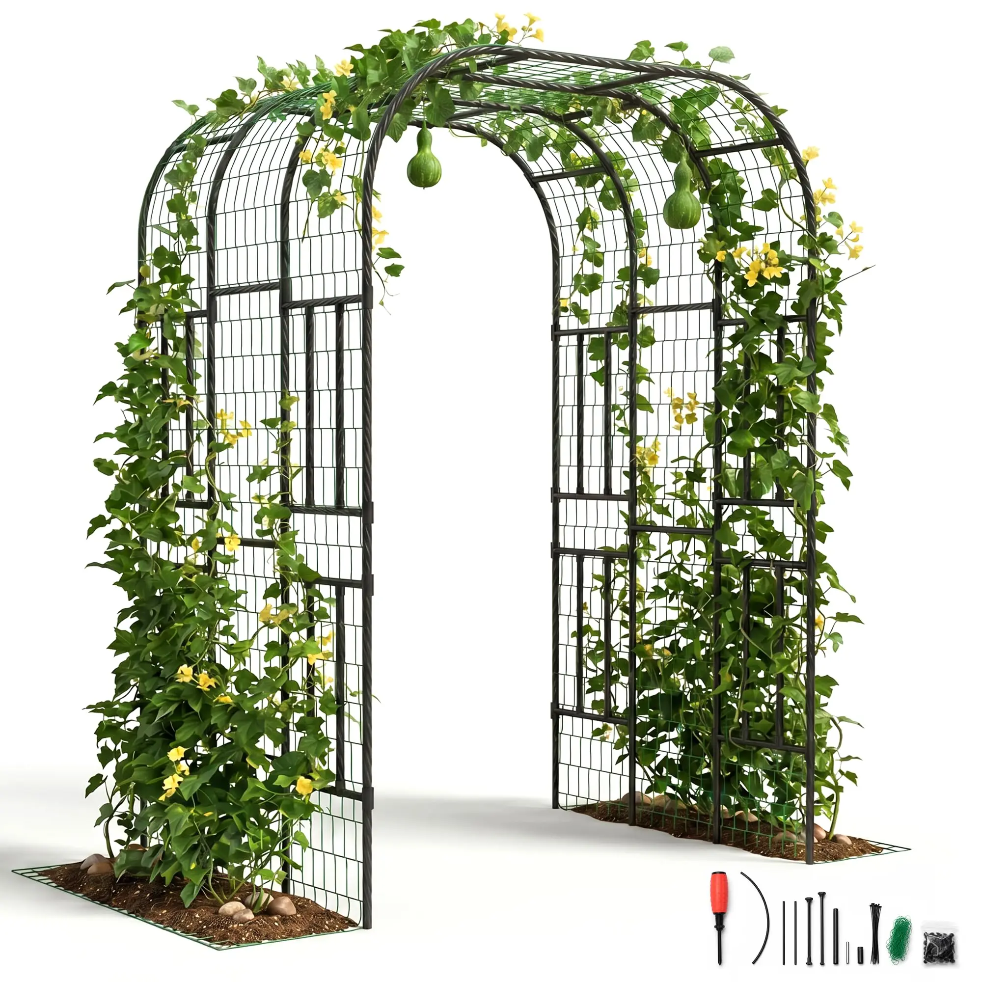 Arche de jardin en métal robuste HiMISS de 7,3 pieds pour jardinières surélevées, support durable pour plantes grimpantes, concombres, vigne, fleurs et plantes fruitières