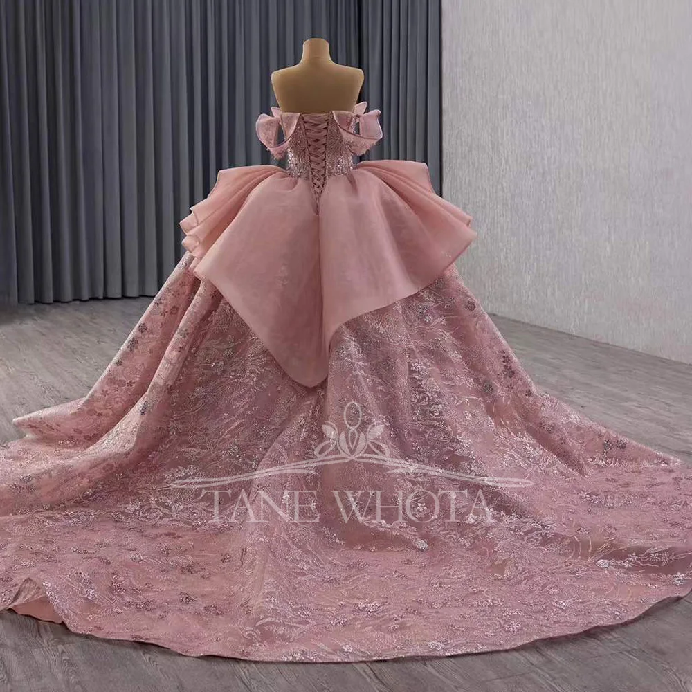 Elegant Evening Dress 2026 Crystal Beaded Pearls Lace Up Back Pink Dresses For Special Occasions Formal Dress