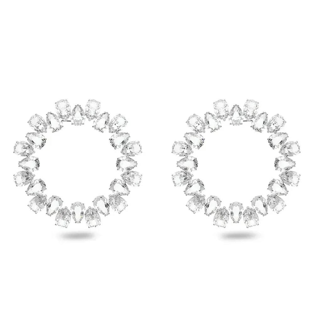 Statement Crystal Hoop Earrings for Women Luxury Jewelry Rhinestone Dangle Circle Earrings Round Water Drop Brincos Wedding Gift