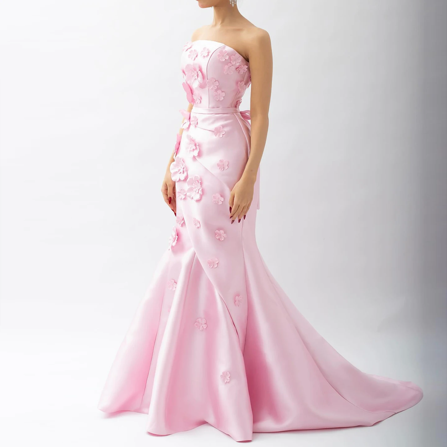 

Sharon Said Luxury Pink Mermaid Evening Dresses with 3D Flowers Overskirt for Women Wedding Party Prom Gowns SS273 Customized