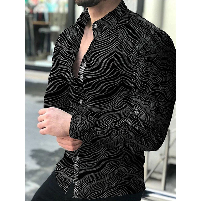 Fashion Luxury Party Evening Dress Shirts Lapel Button Down Shirts Casual Printed Newspaper Text Art Men\'s Top Shirts