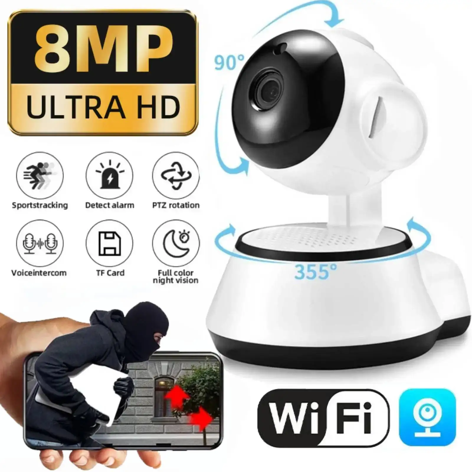 

8MP 4K IP Camera HD Cloud Wireless Intelligent Auto Tracking of Human Surveillance Camera Smart Home CCTV Network Wifi Camera