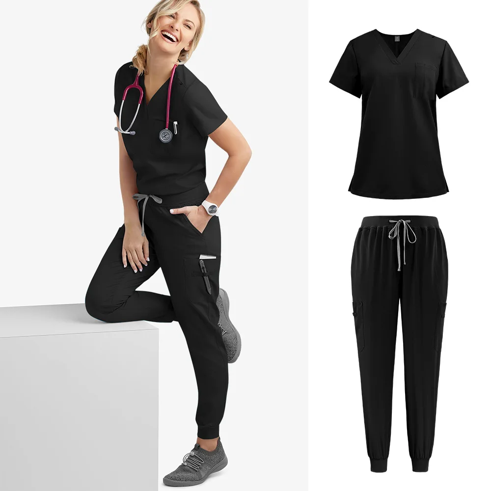 Unisex Pet Dental Doctor Nurse Medical Care Gown Wash Clothes Two-Piece Set Short Sleeve Scrub Top Workwear
