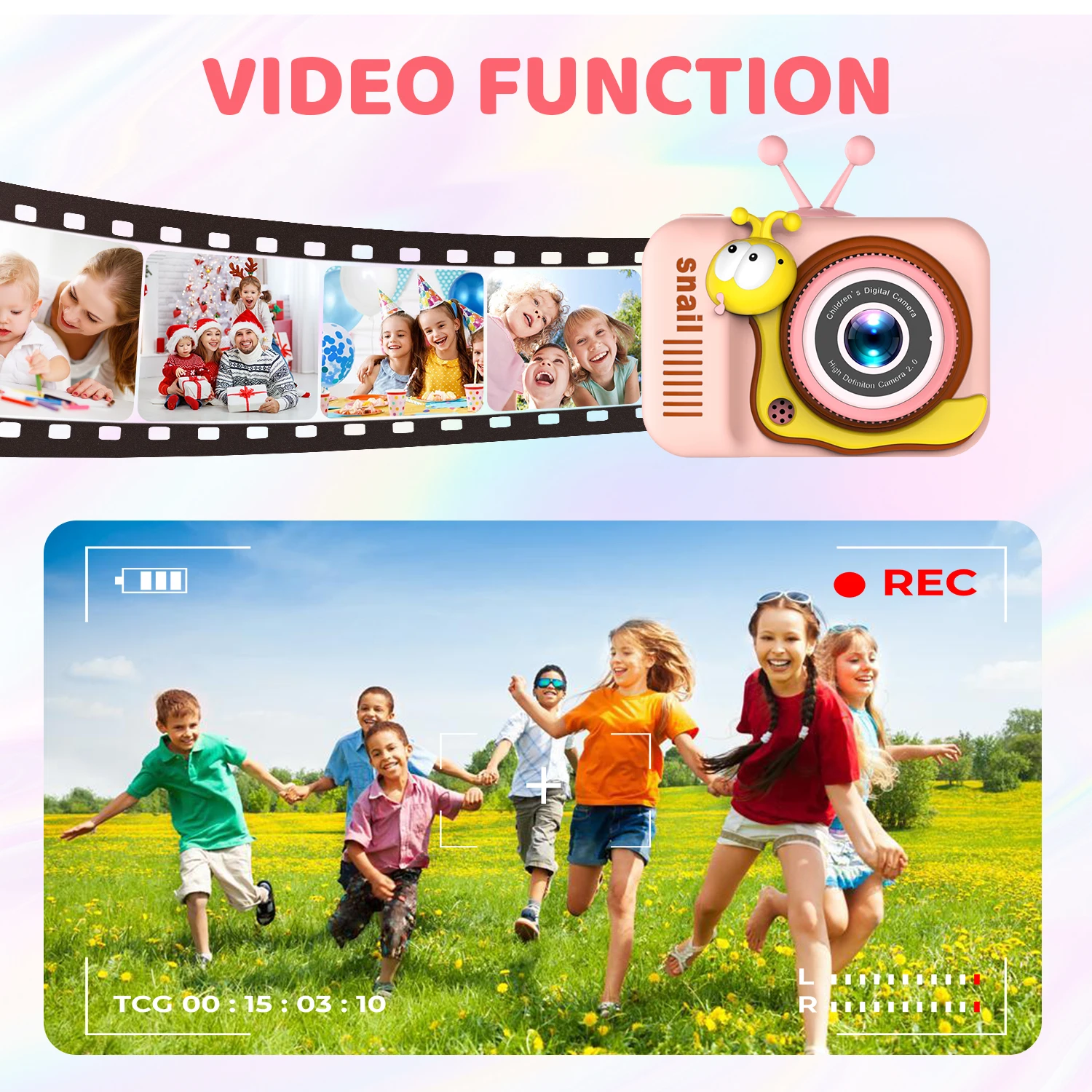 Appareil photo numérique pour enfants, jouets pour filles et garçons âgés de 3 à 12 ans, cadeaux d'anniversaire pour tout-petits, vidéo 1080