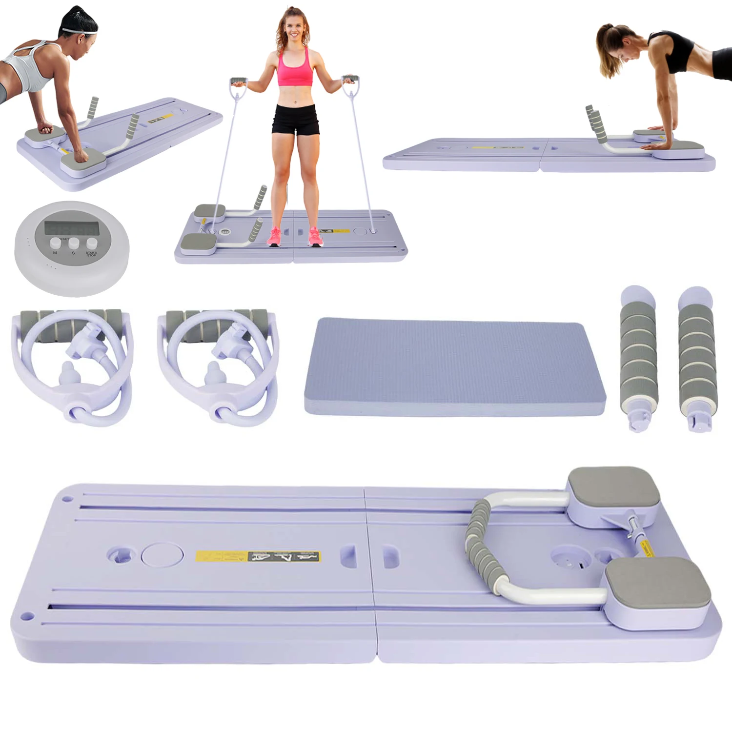 Faltbares Pilates-Board, Ganzkörper-Fitnesstrainer mit automatischem Rückprall, multifunktionales Bauchbrett, Trainingsgerät