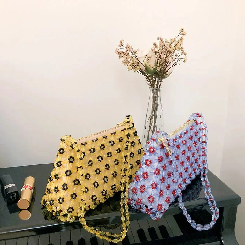 Nowe wykonane ręcznie wyszywane koralikami torebka kwiaty przezroczyste zroszony płatek śniegu Retro Hollow damska bankietowa torba na ramię pani torba materiałowa — zdjęcie 2
