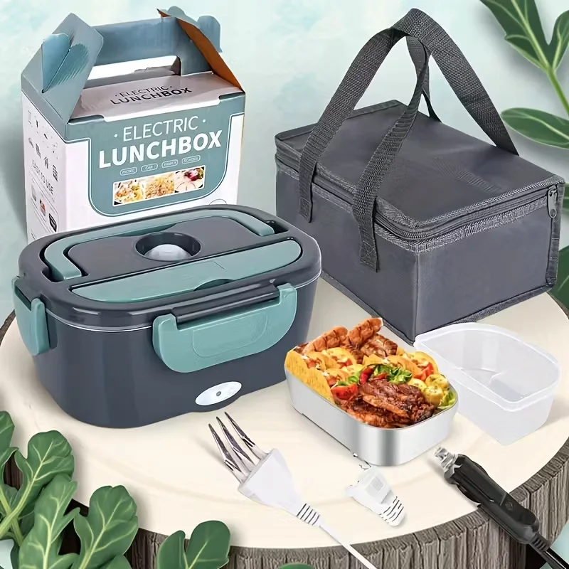 Scaldavivande elettrico 2 in 1 da 1,5 litri per auto e casa, 220V 60W, contenitore portatile in acciaio inossidabile, tipo bento box, con spina EU.