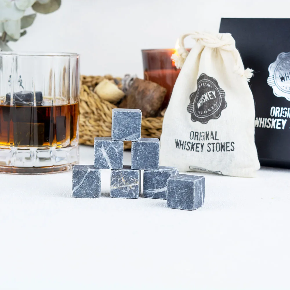 

12 Pcs Whiskey Ice Stones Granite Beverage Cooler Natural Stone with Special Box and Pouch Gift for Father and Husband