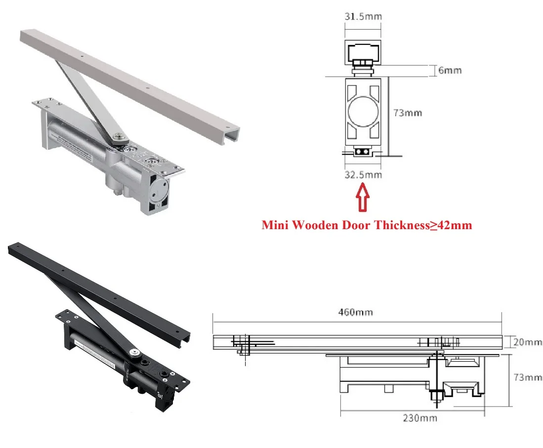 1Pc Overhead Concealed Door Closer Non-Hand 2 Stages Speed Adjustment Silver Matte Black