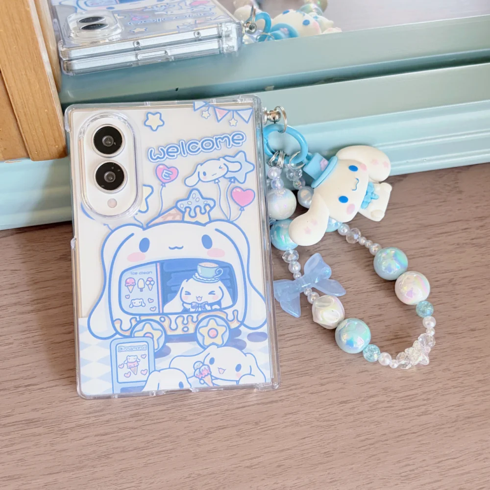 Fashion Ins Cute Cartoon Big Ears Puppy Phone Case for Samsung Galaxy Z Fold 8 Z Fold 8 Ultra Kawaii Shockproof Cover with Charm