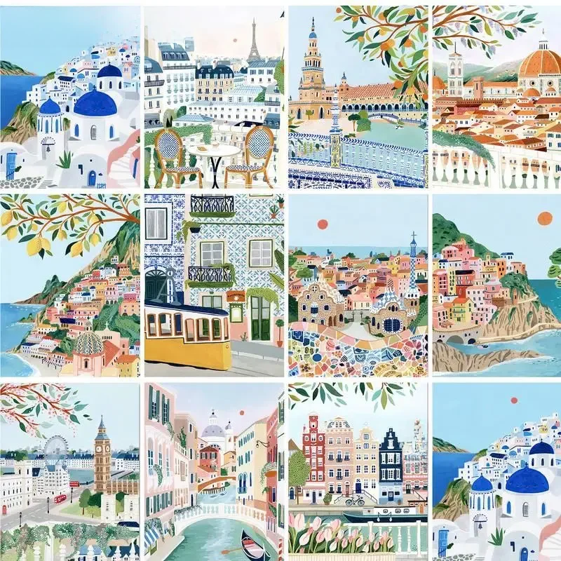 Ruopoty Stadtbild Malerei nach Zahlen für Erwachsene DIY Kits abstrakte Acryl pigment DIY Leinwand