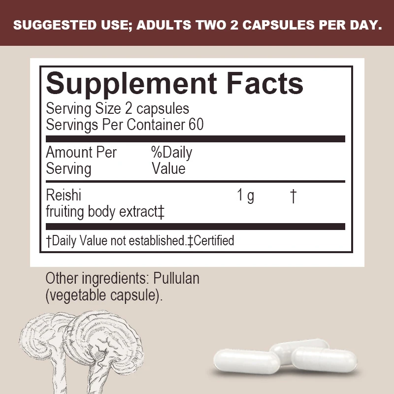 Reishi Capsules - Energy Support, Promotes Brain Health, Improves Memory and Concentration - 120 Capsules