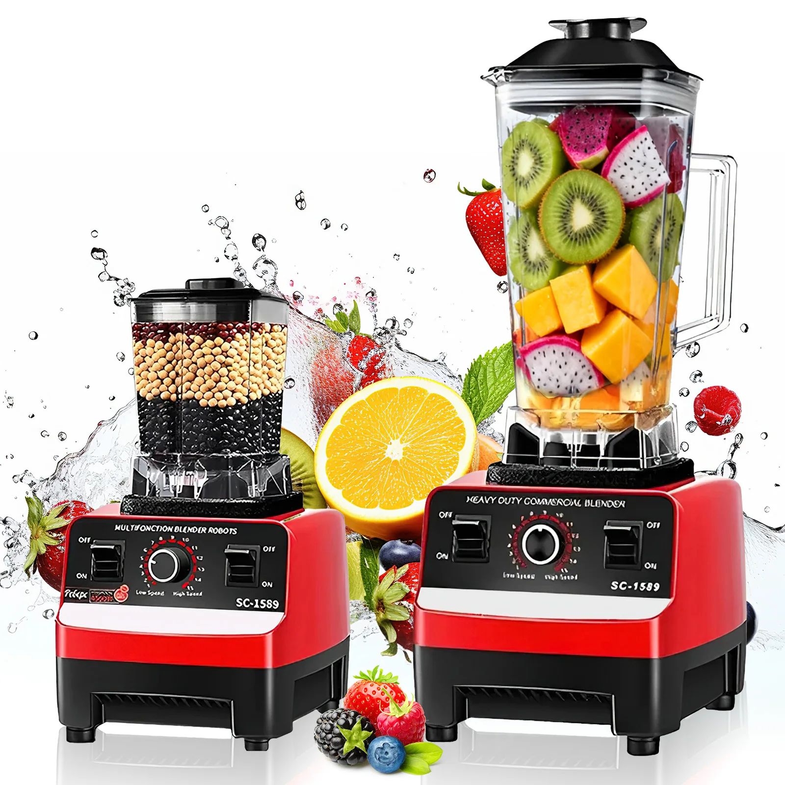 Licuadora y Procesador de Alimentos 2 en 1 de 2000W, Trituradora de Hielo de Gran Capacidad de 2L Libre de BPA, Máquina para Hacer Smoothies con Cuchilla de Acero Inoxidable Endurecido, Base Antideslizante y Autolimpiante