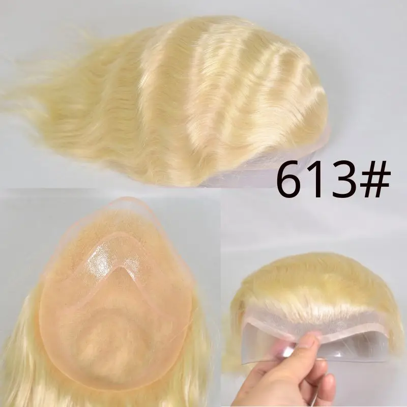 Human Hair Toupee For Men Thin Skin PU Straight Hair Mens Wigs T4/613 Blonde Hair Replacement For Men Human Hair System