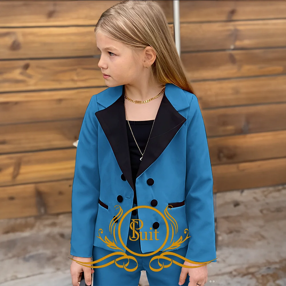 Blazer per ragazze abiti con risvolto doppiopetto moda giacche per bambini + pantaloni Set completo Casual per adolescenti formale allentato