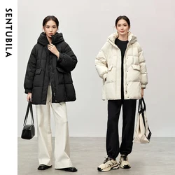 SENTUBILA 90% White Duck Down Coat for Women 2024 Winter Hooded Stand Neck Zipper Thick Warm Puffer Jacket Women W44Y57034