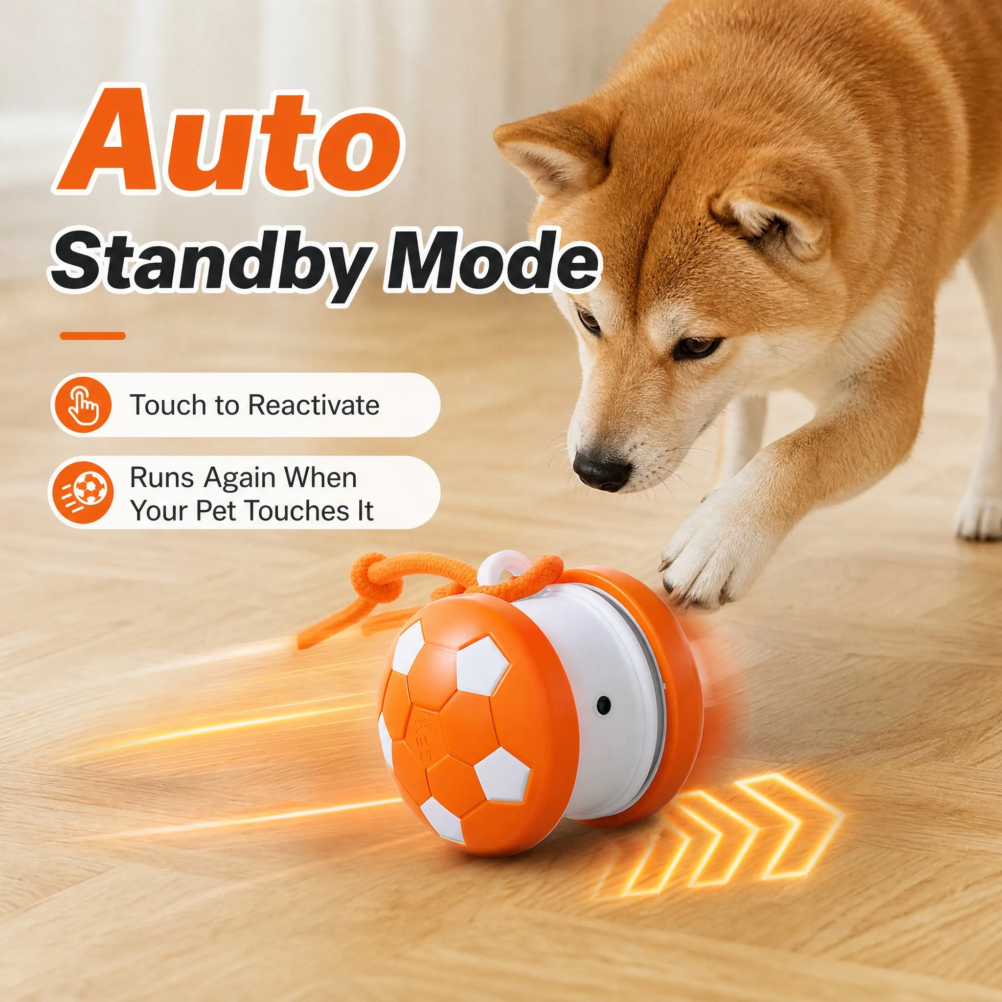 Smart Interactive Dogs Toy Balls Pets Dual-Wheel Spinning Electric Ball USB Rechargeable Soccer-Shaped Cat Toys With Tail String