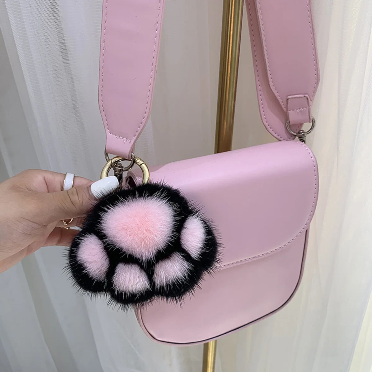 Trendy Cute Cat Paw Plush Keychain Bag Pendant Combo Made of Soft Imitation Mink image 5