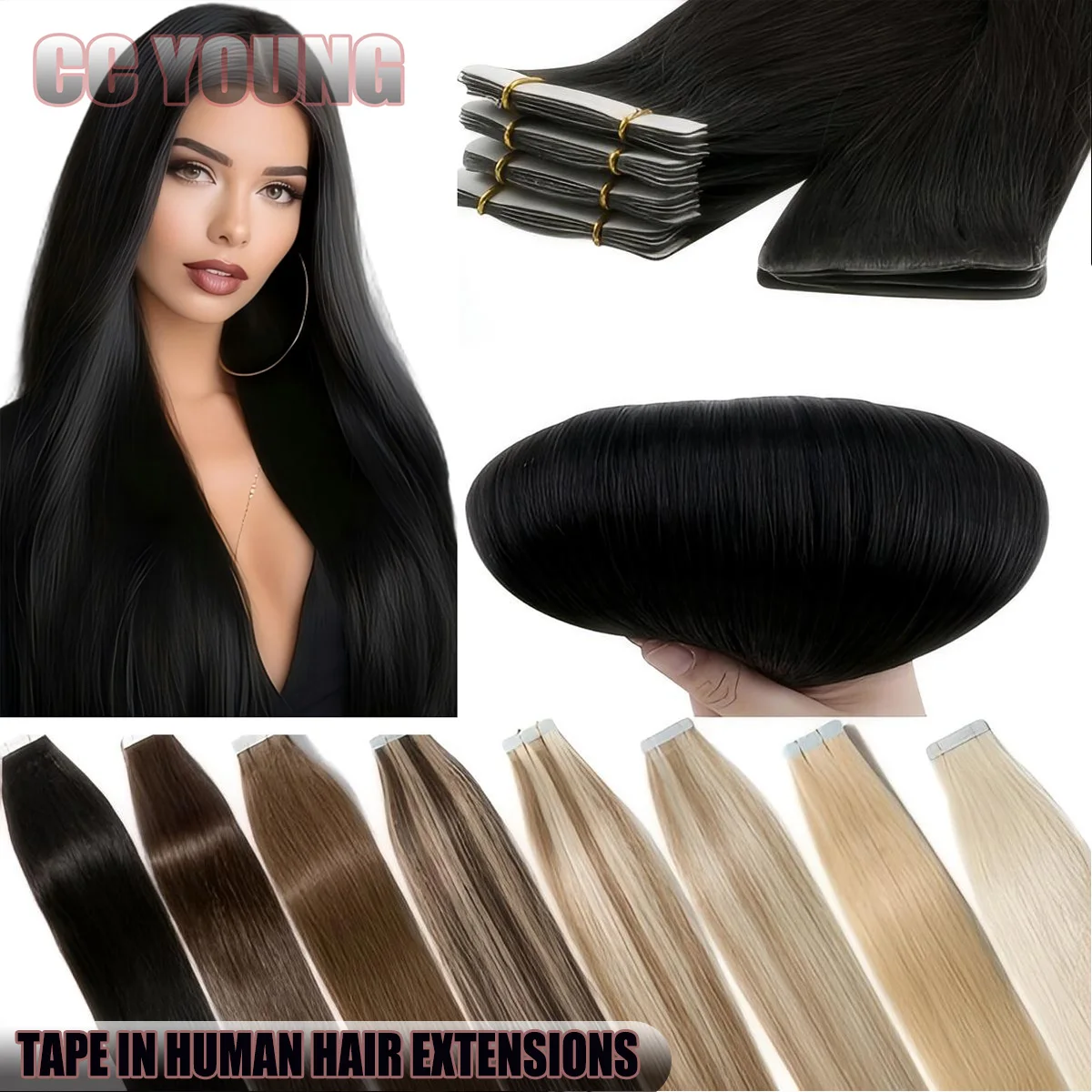 

Tape in Hair Extensions 100% Real Human Hair for Women Adding Hair Length And Volume 50g 20Pcs Natural Black Straight Remy Hair